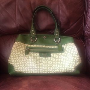Green and cream Coach bag